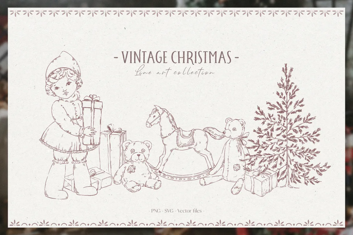 Vintage Christmas Line art winter