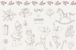 Vintage Christmas Line art winter