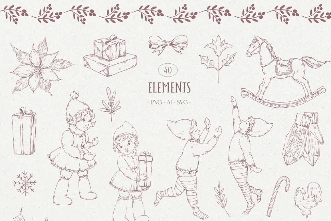Vintage Christmas Line art winter