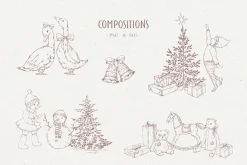 Vintage Christmas Line art winter