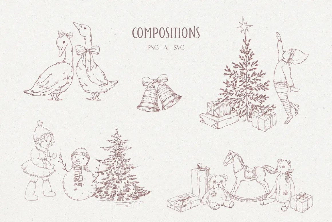 Vintage Christmas Line art winter