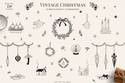 Vintage Christmas Simple line art