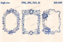 30 Vintage Floral Frames PNG SVG