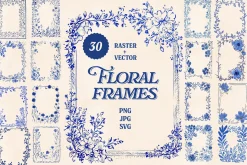 30 Vintage Floral Frames PNG SVG