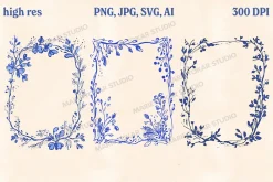30 Vintage Floral Frames PNG SVG