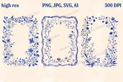 30 Vintage Floral Frames PNG SVG