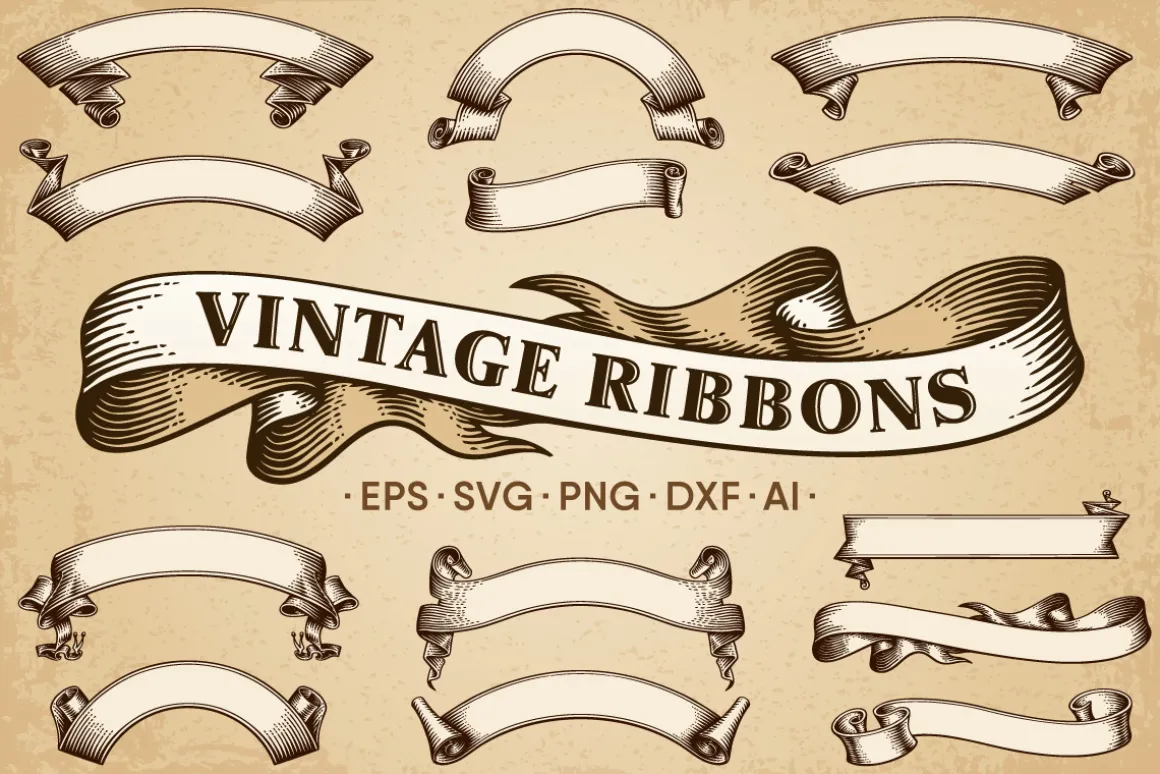 Vintage Ribbons Banners Vector Set