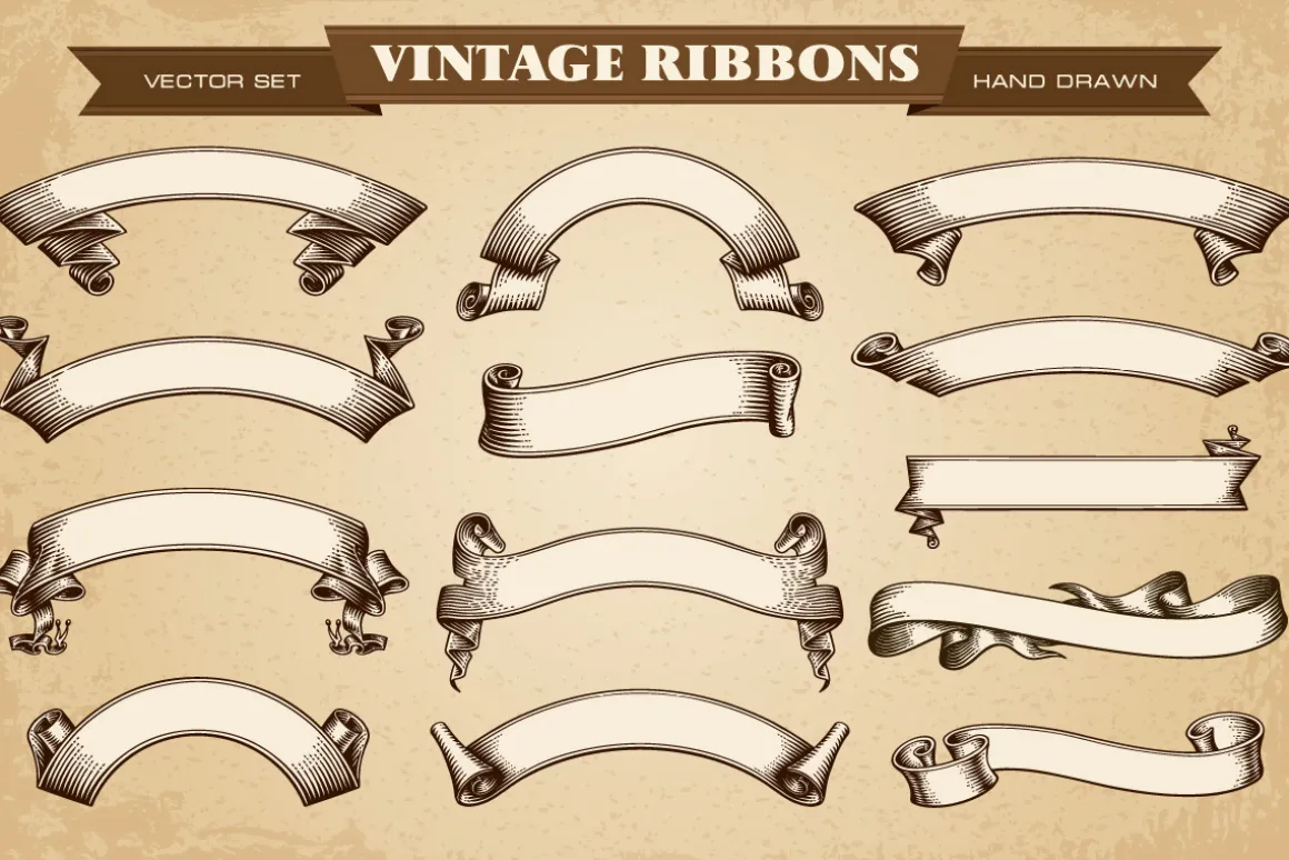 Vintage Ribbons Banners Vector Set