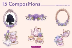 Violet Flower with Tea Watercolor