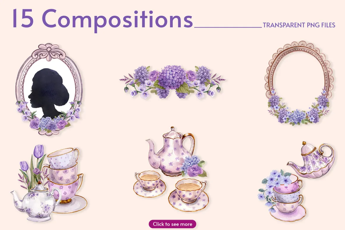 Violet Flower with Tea Watercolor