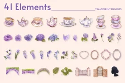 Violet Flower with Tea Watercolor