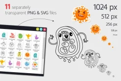 Viruses Cartoon Illustrations Set