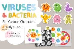 Viruses Cartoon Illustrations Set