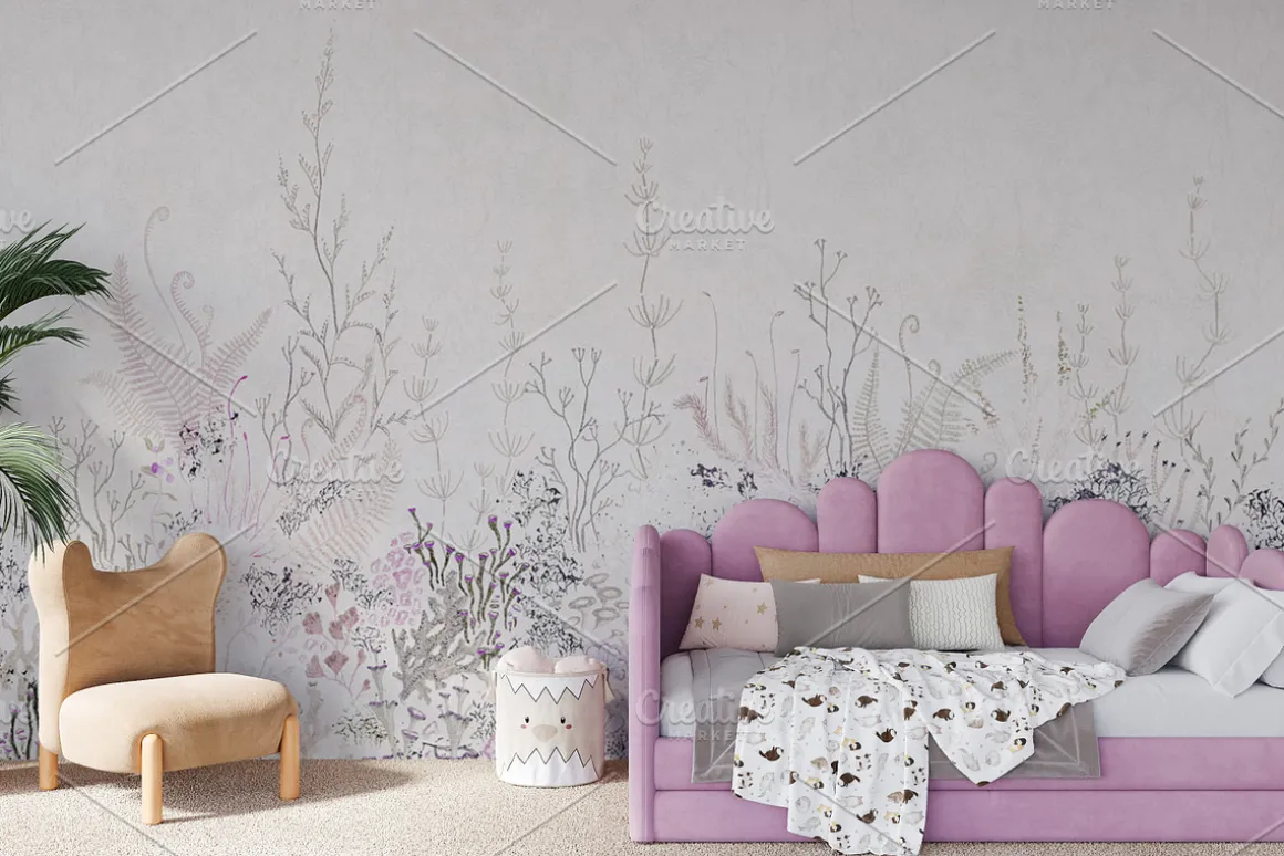 Wallpaper mockup Girl's room mockup