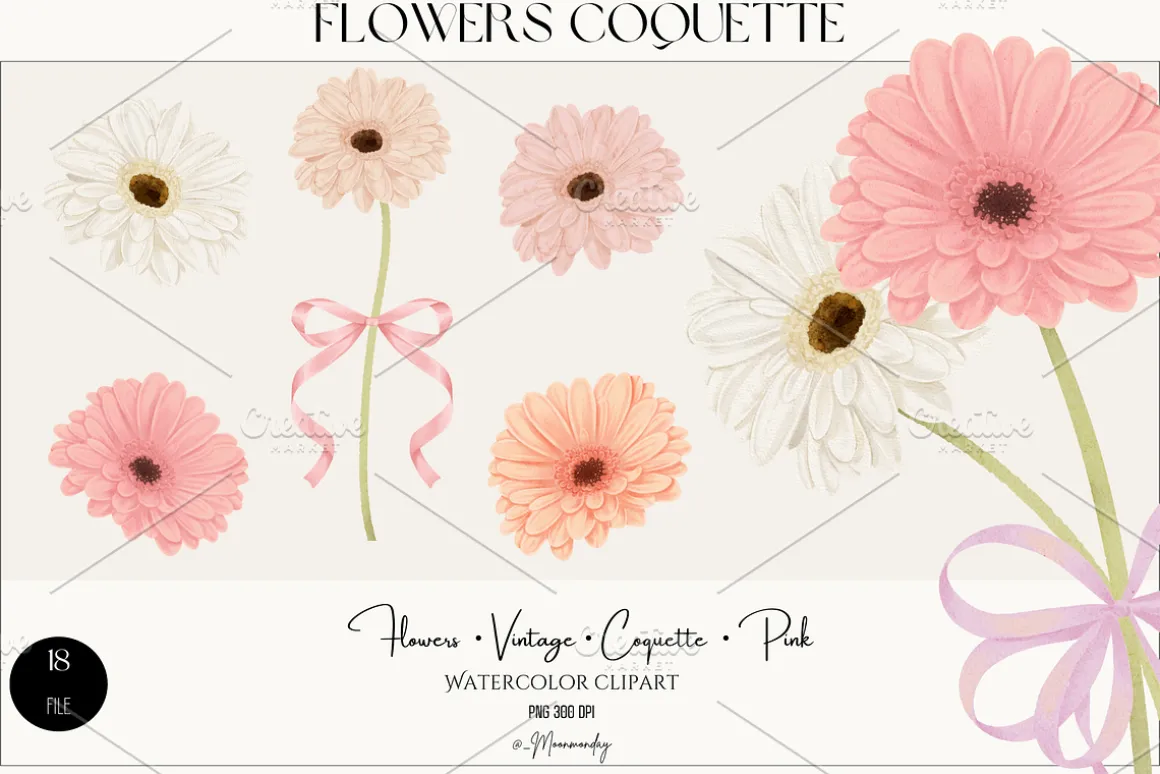Watercolor Flowers Gerbera Coquette