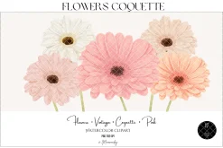 Watercolor Flowers Gerbera Coquette