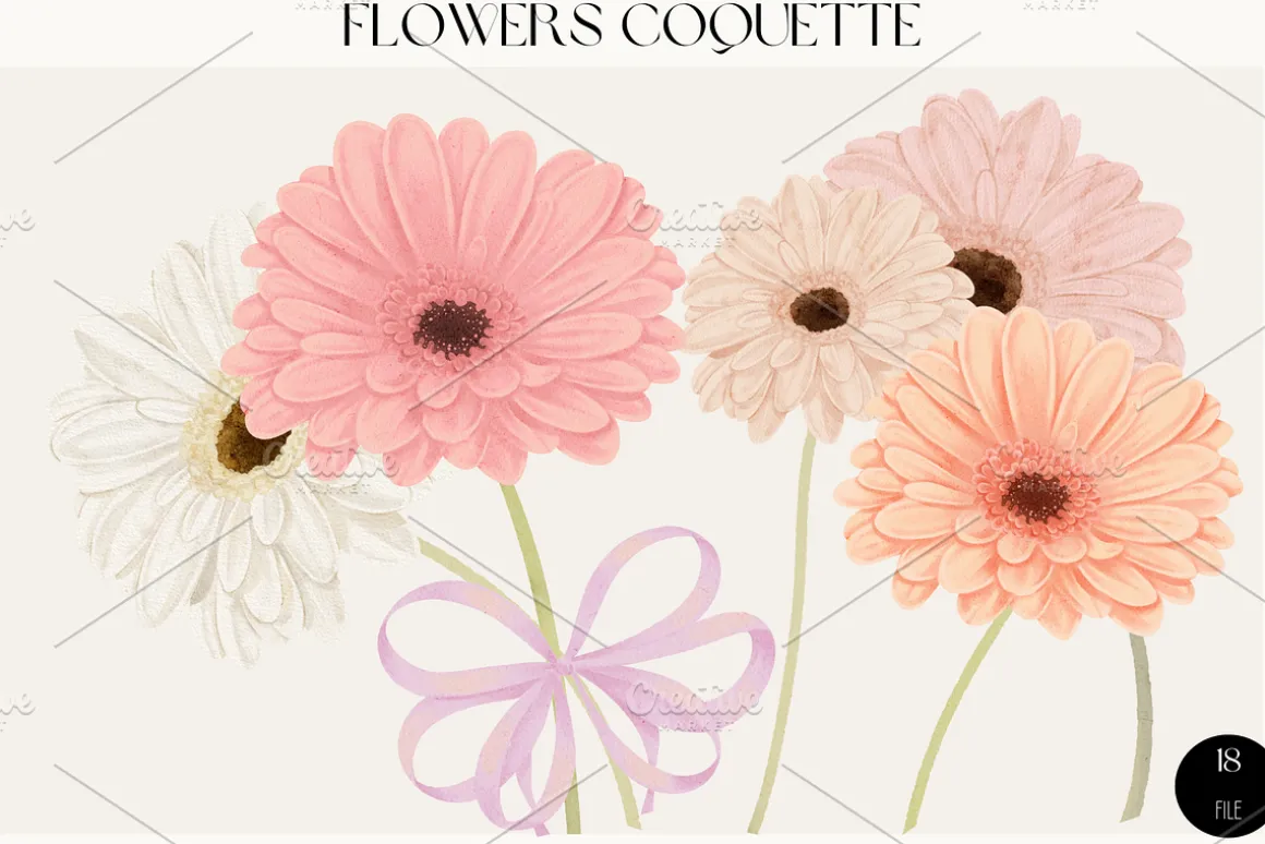 Watercolor Flowers Gerbera Coquette