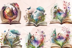 Watercolor Fantasy Books Clipart