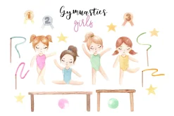 Watercolor Gymnastic Girls. Patterns