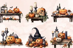 Watercolor Halloween Decor Clipart