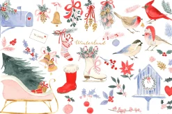 Watercolor Holiday Clipart Set