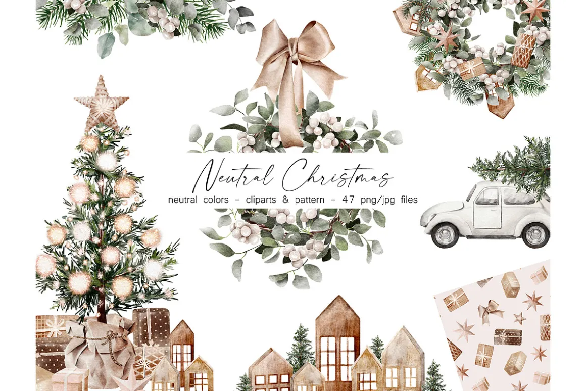 Watercolor Neutral Christmas clipart