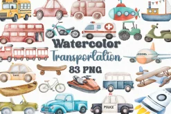 Watercolor Transportation Clipart