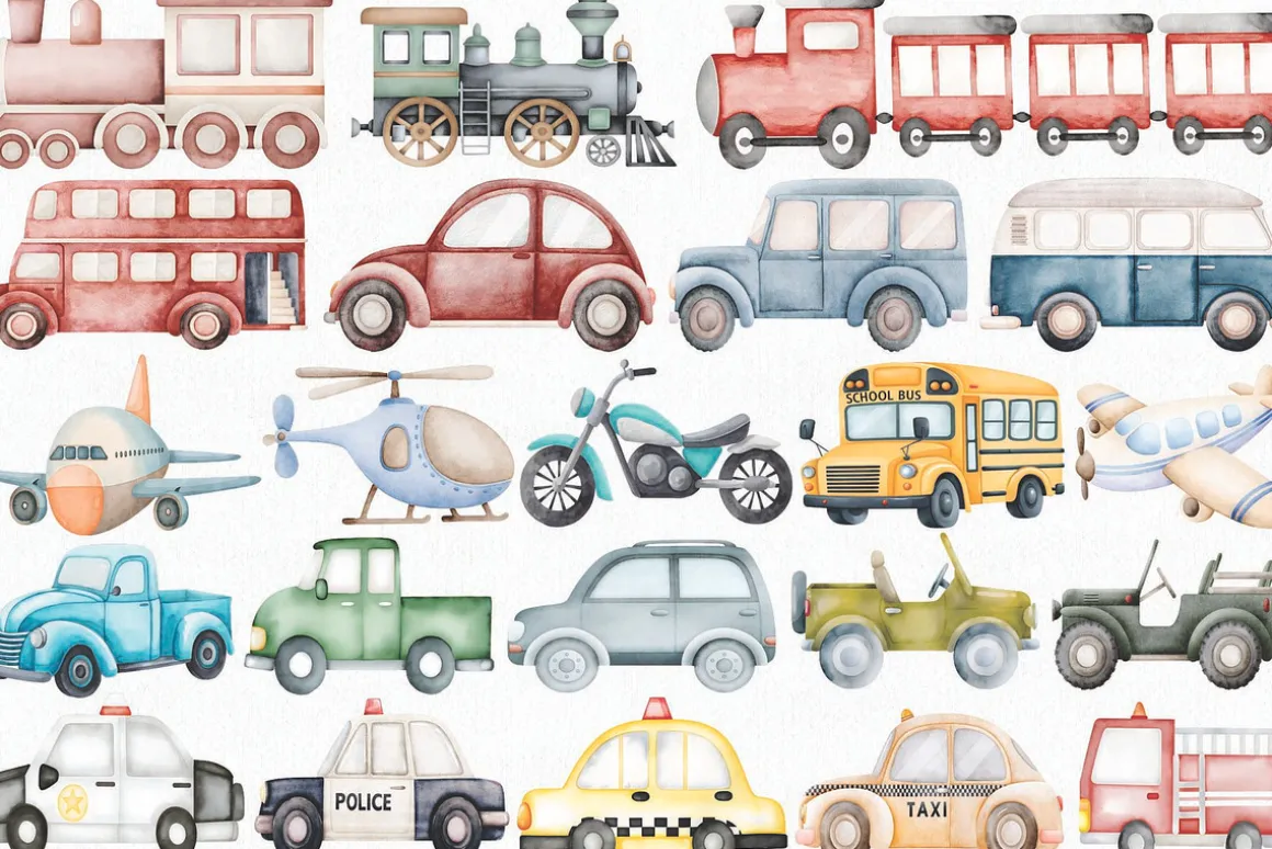 Watercolor Transportation Clipart