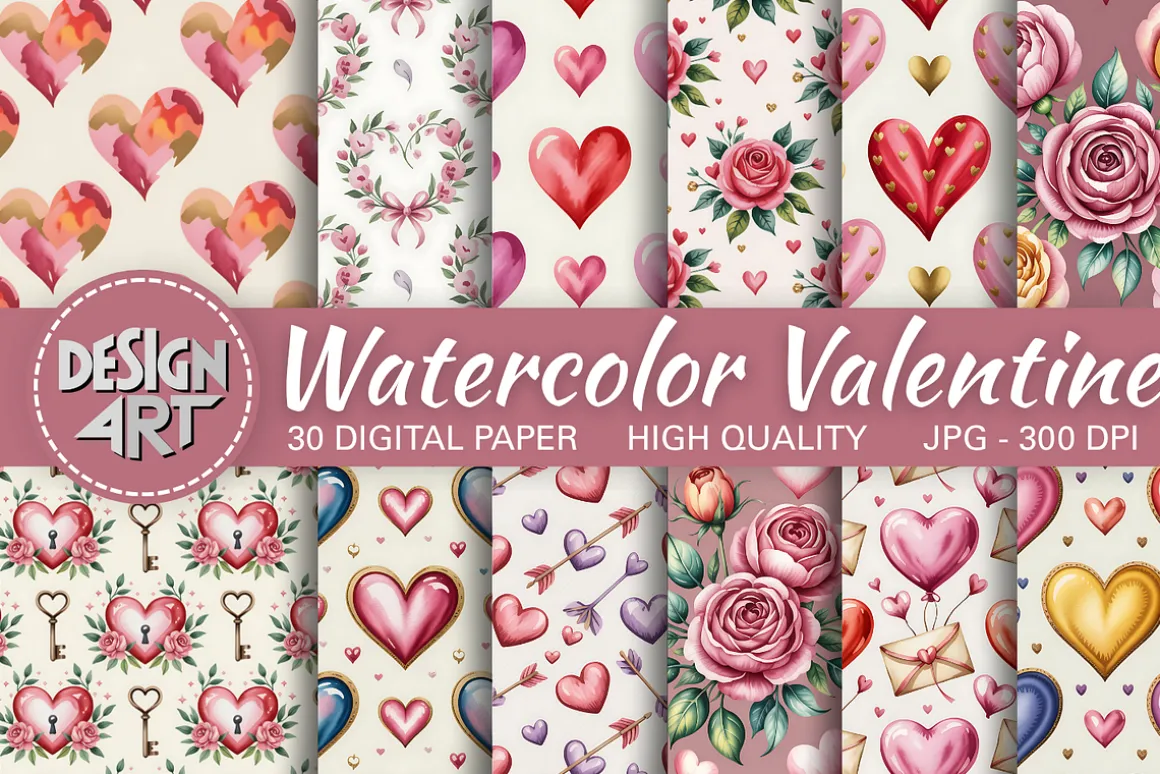 Watercolor Valentine Digital Paper