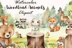 Watercolor Woodland Animals Clipart