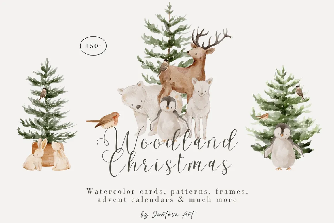 Watercolor Woodland Christmas