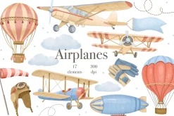 Watercolor Airplanes Clipart