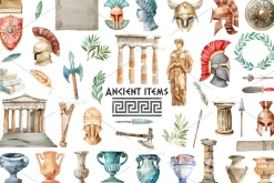 Watercolor Ancient items clipart