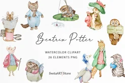 Watercolor Beatrix Potter Clipart