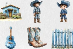 Watercolor Blue Cowboy Clipart