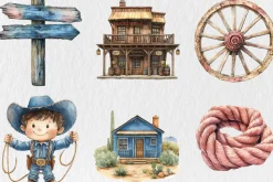 Watercolor Blue Cowboy Clipart