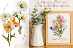 Watercolor Botanical Birth Flowers