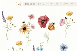 Watercolor Botanical Wildflowers Set