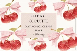 Watercolor Cherry Coquette Clipart