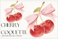 Watercolor Cherry Coquette Clipart