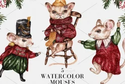 Watercolor Christmas Mouses