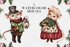 Watercolor Christmas Mouses
