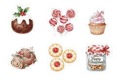 Watercolor Christmas Treats Clipart
