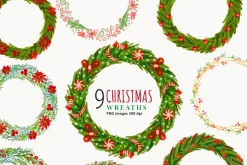 Watercolor Christmas Wreaths Clipart