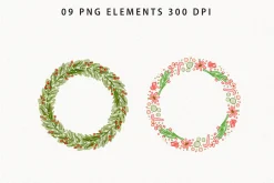 Watercolor Christmas Wreaths Clipart