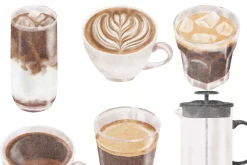 Watercolor Coffee, Chocolate & Juice