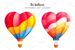 Watercolor color heart air balloons