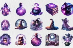 Watercolor Cosmic Witch Clipart