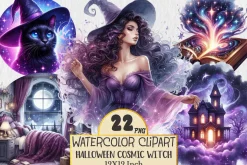 Watercolor Cosmic Witch Clipart