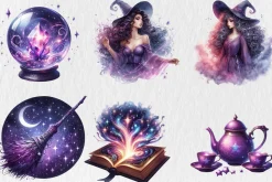 Watercolor Cosmic Witch Clipart